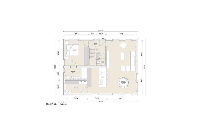 Voorbeeld van een plattegrond met maatvoering